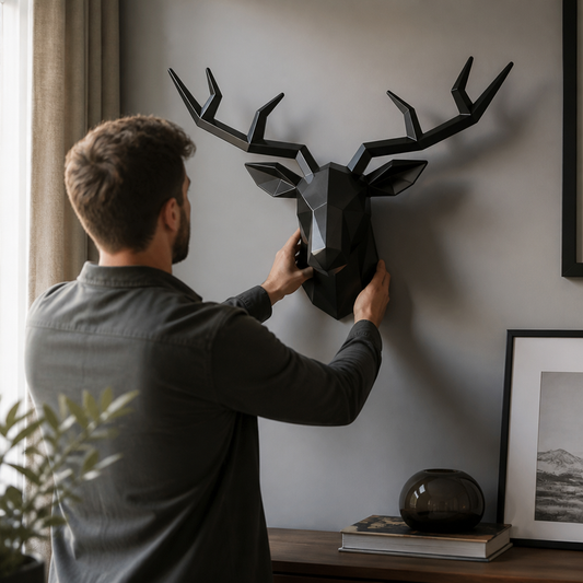 Abstract Geometric Resin Deer Head Wall Sculpture (3D)