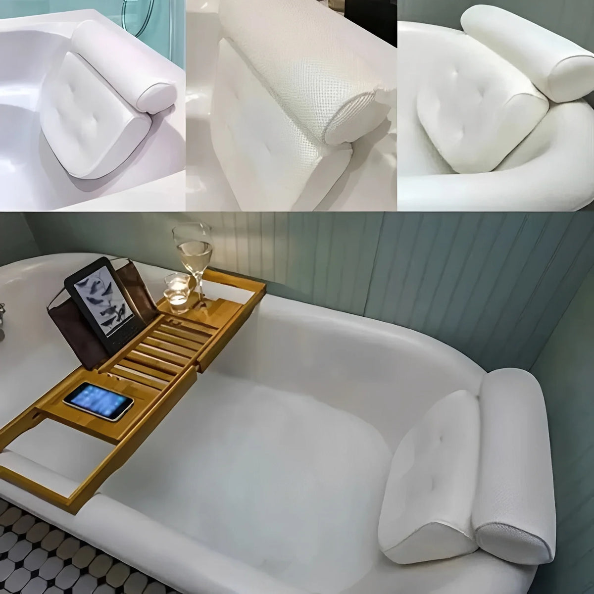 Bath Pillow Ergonomic Neck & Shoulder Support Quick-Dry Mesh