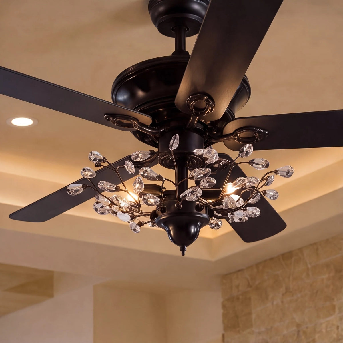 Ceiling Fan 52-Inch Black Crystal Remote & Reversible