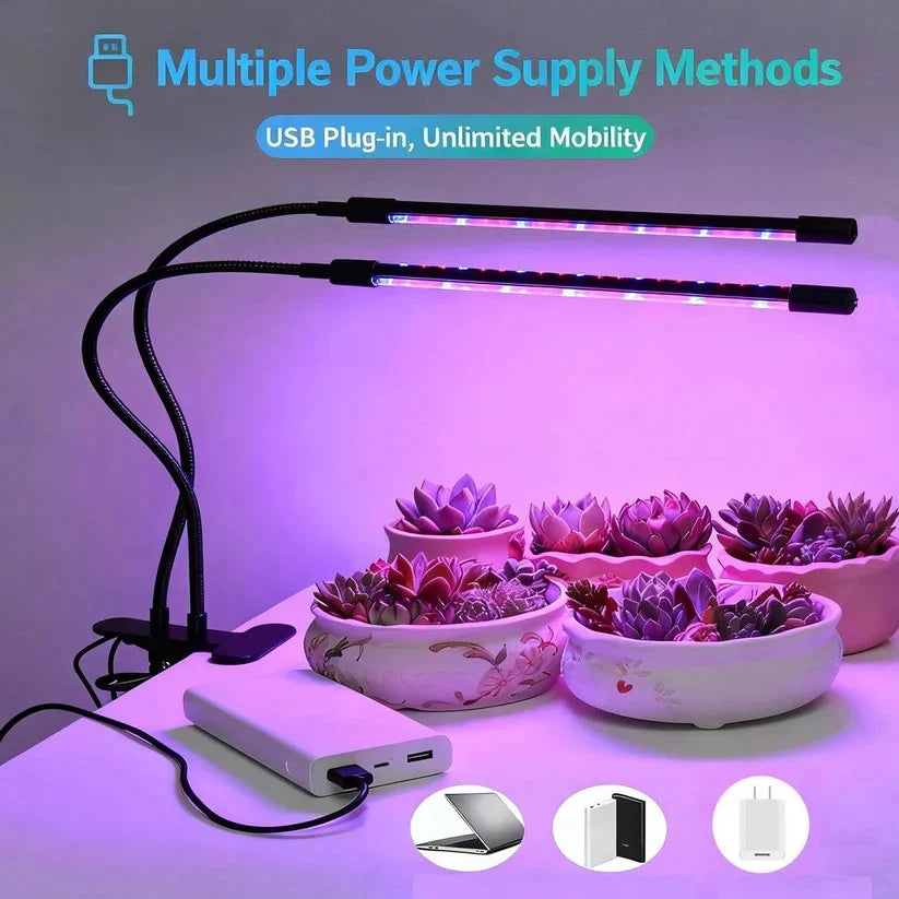 Clip-On Plant Grow Light Dual Gooseneck Timer & USB Power