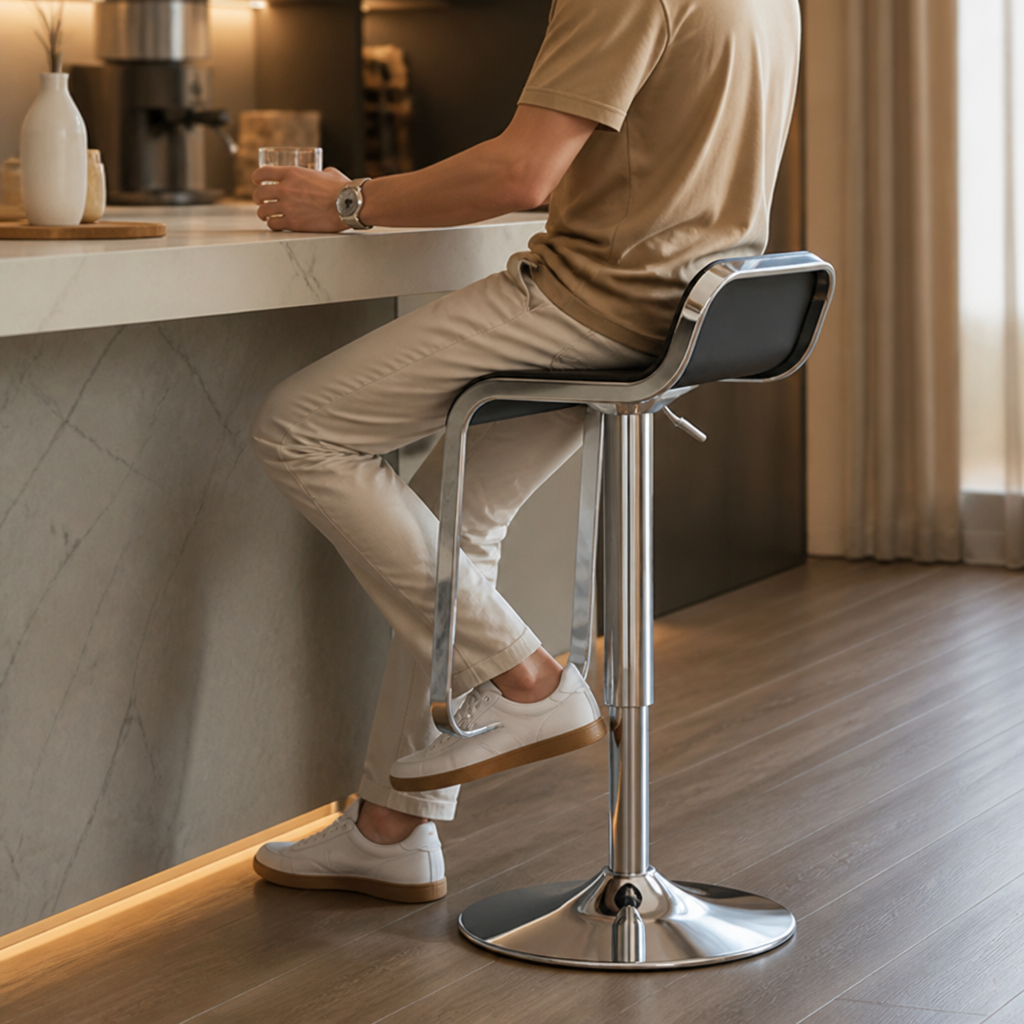 Ergonomic Height-Adjustable Bar Stool with Chromed Footrest