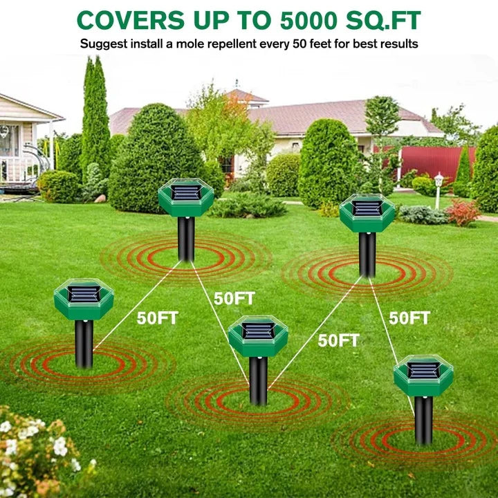 Garden Mole Repeller Solar-Powered Ultrasonic 465 Sq Ft