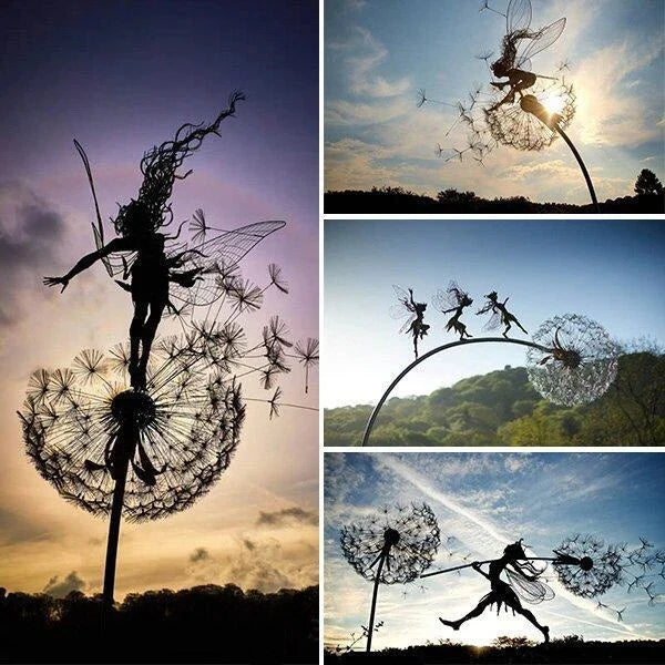 Garden Stake Fairy & Dandelion Metal Adjustable Height