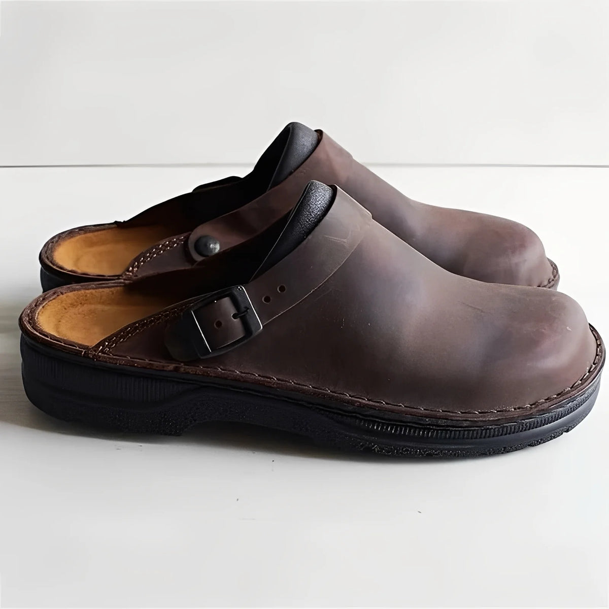 Men's Slippers Leather Removable Insole & Curved Sole