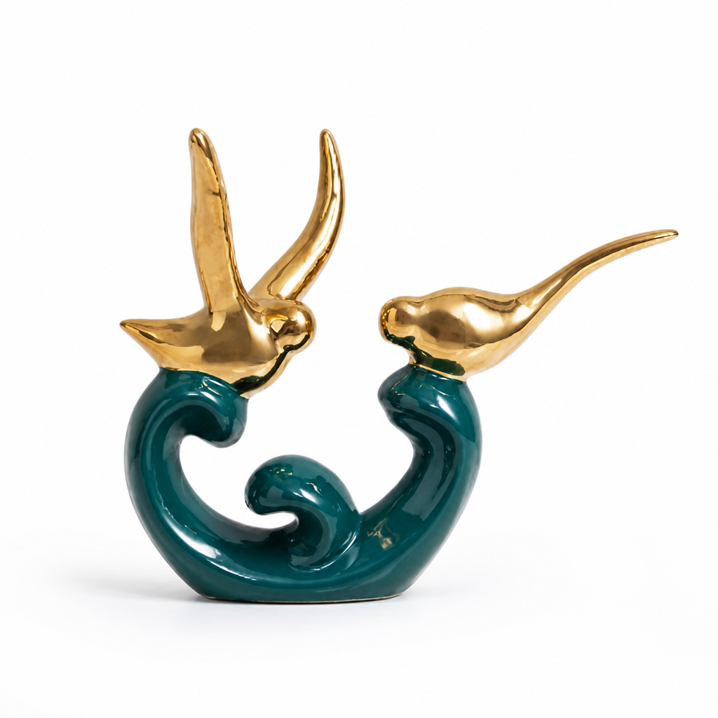 Modern Ceramic Lovebird Sculpture