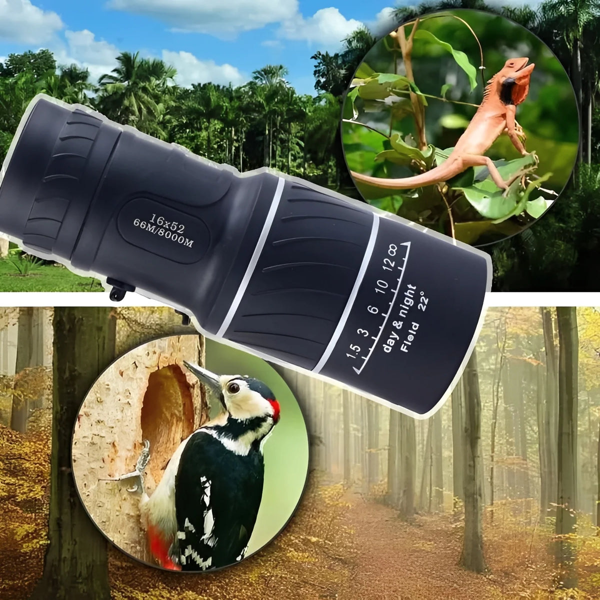 Monocular 12x Magnification Optical Glass Water-Resistant