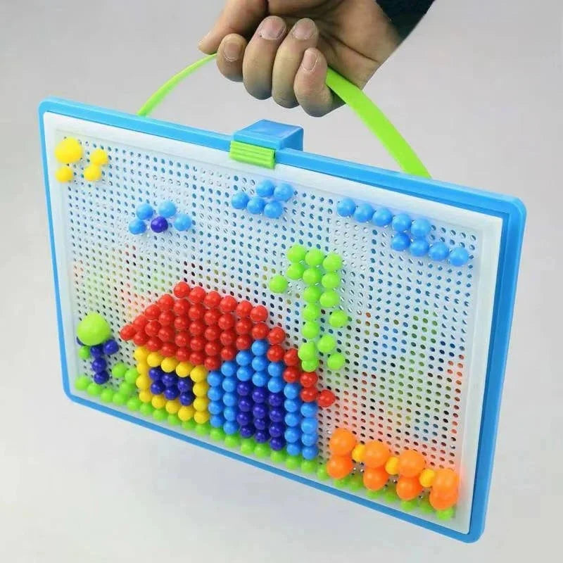 Mosaic Peg Board Mushroom-Grip Pegs & Handled Basket