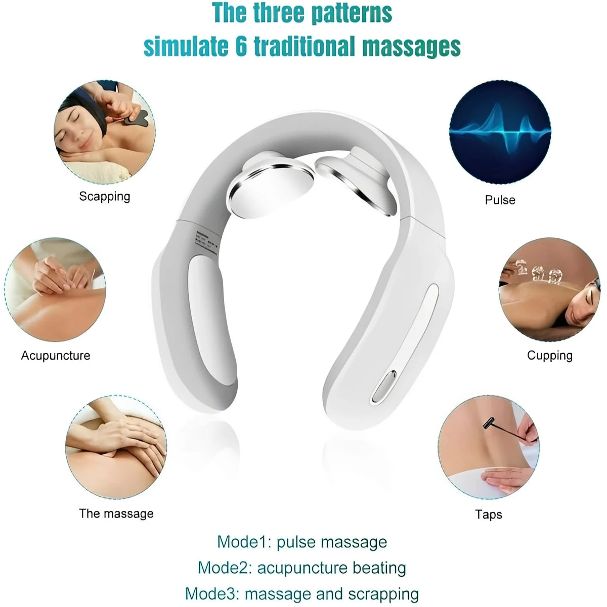 Neck Massager Rechargeable Pulse & Heat 4-Hour Battery