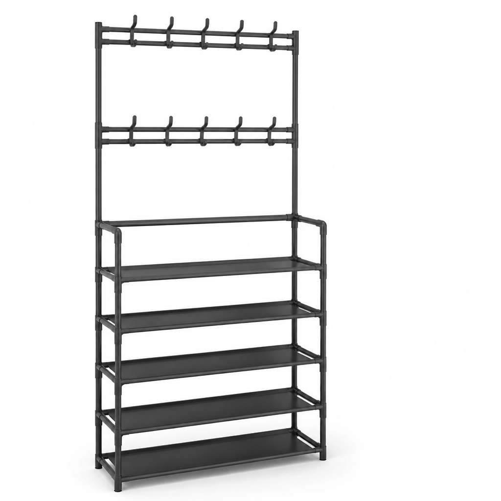Painted Steel Multi-Layer Coat Rack With Shoe Storage