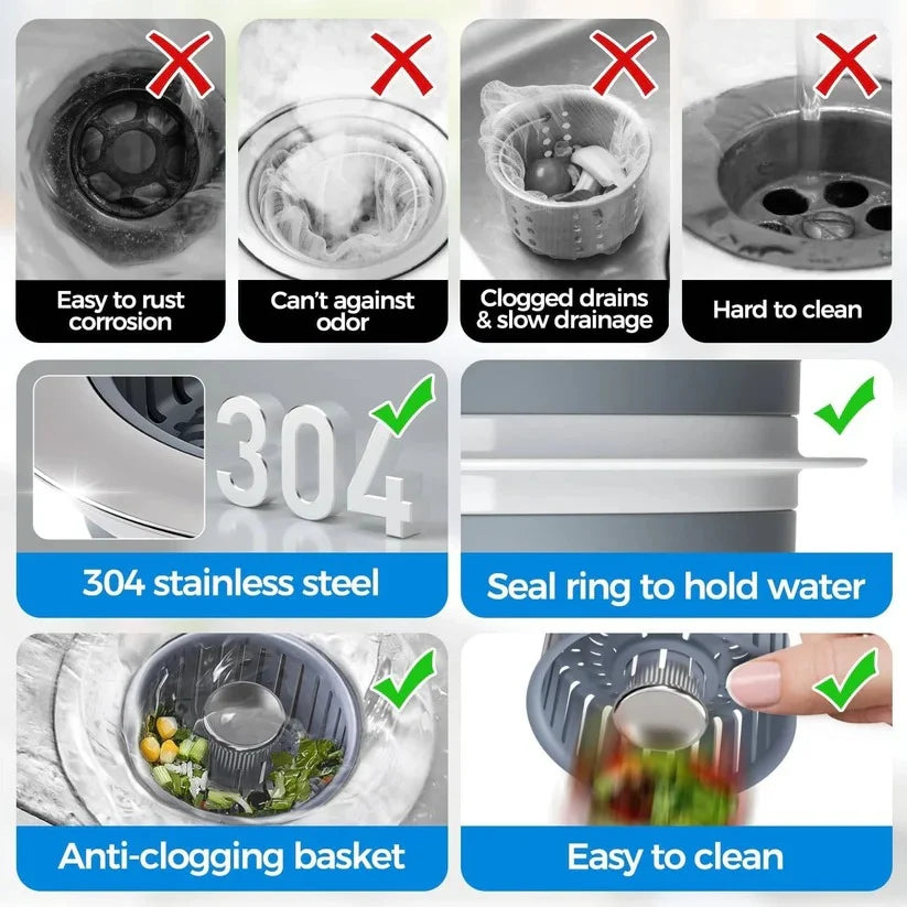 Pop-Up Sink Strainer One-Press 304 Stainless Steel