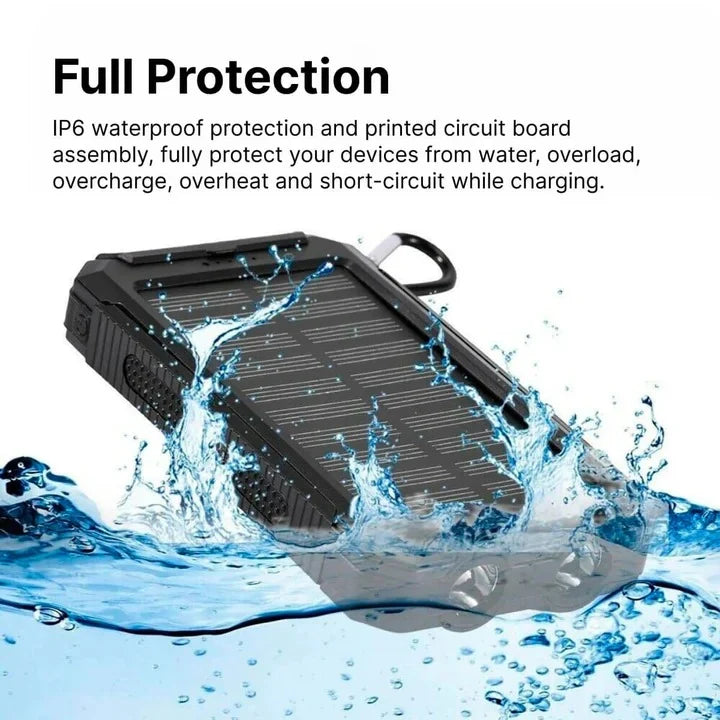 Portable Solar Power Bank Dual USB Water-Resistant