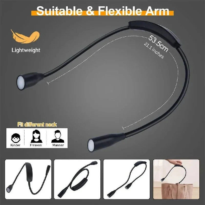 Shoulder Reading Light Dual Bendable Arms & USB Rechargeable