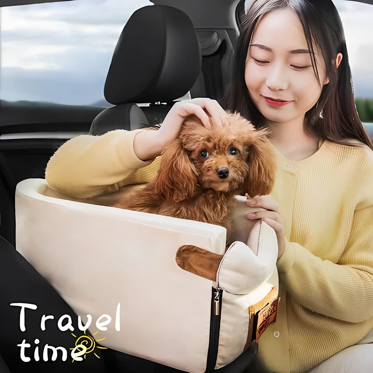 Small Pet Car Seat Armrest-Mount Padded Zippered Top