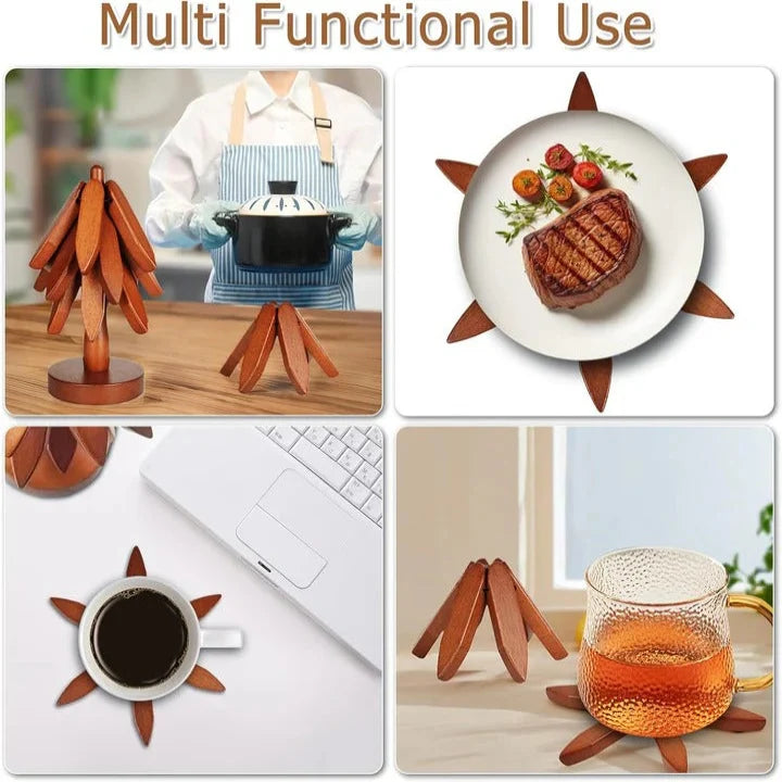 Trivet Solid Wood Gravity-Folding Heat-Resistant