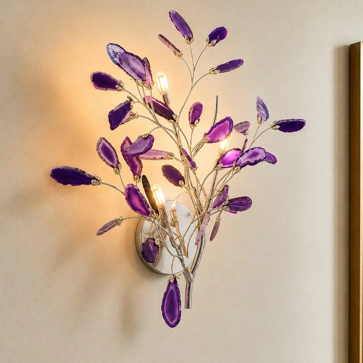 Wall Light Natural Agate Metal Frame Hardwired
