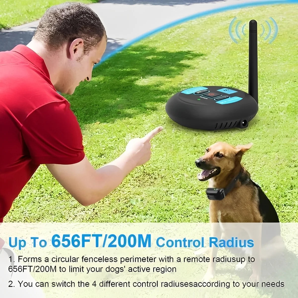 Wireless Dog Fence Adjustable Dial Range Waterproof Collar