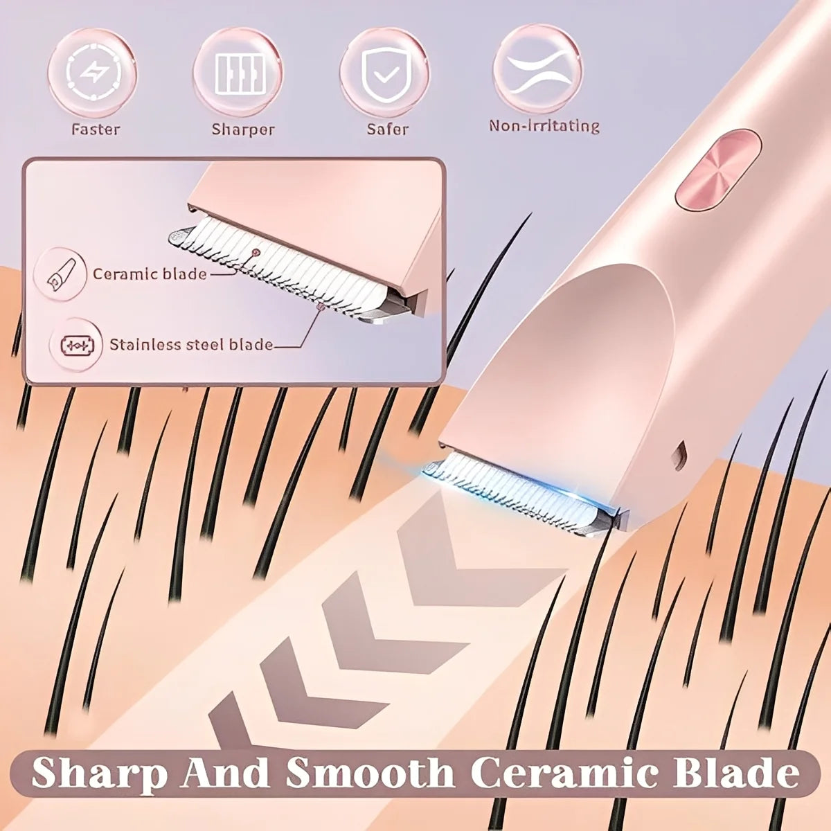 Women's Electric Shaver Interchangeable Heads IPX7 Cordless 90-Minute