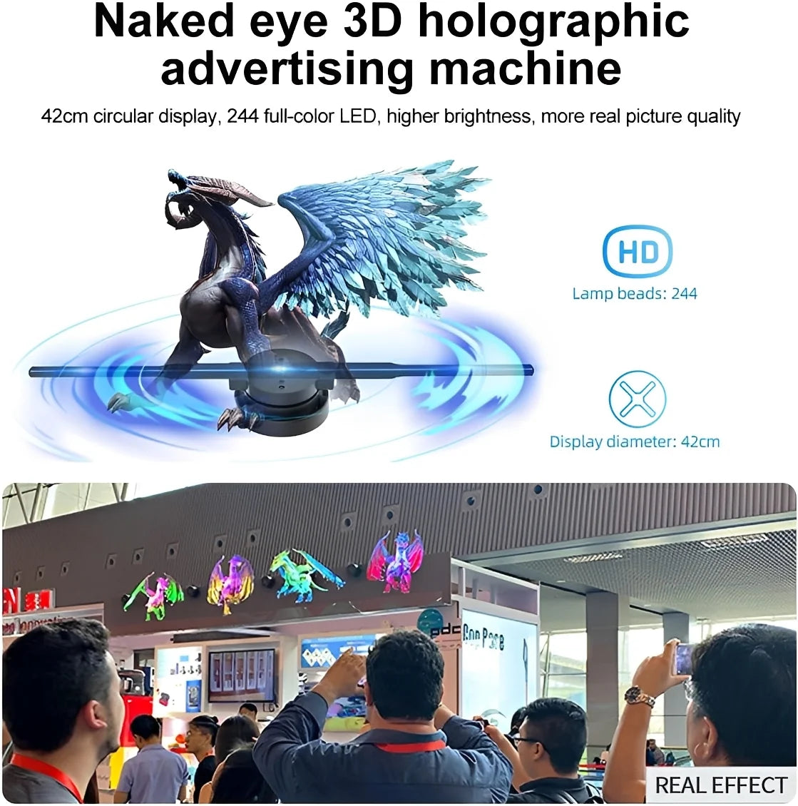 3D Hologram Fan Projector Ceiling-Mount Adjustable Brightness & Color