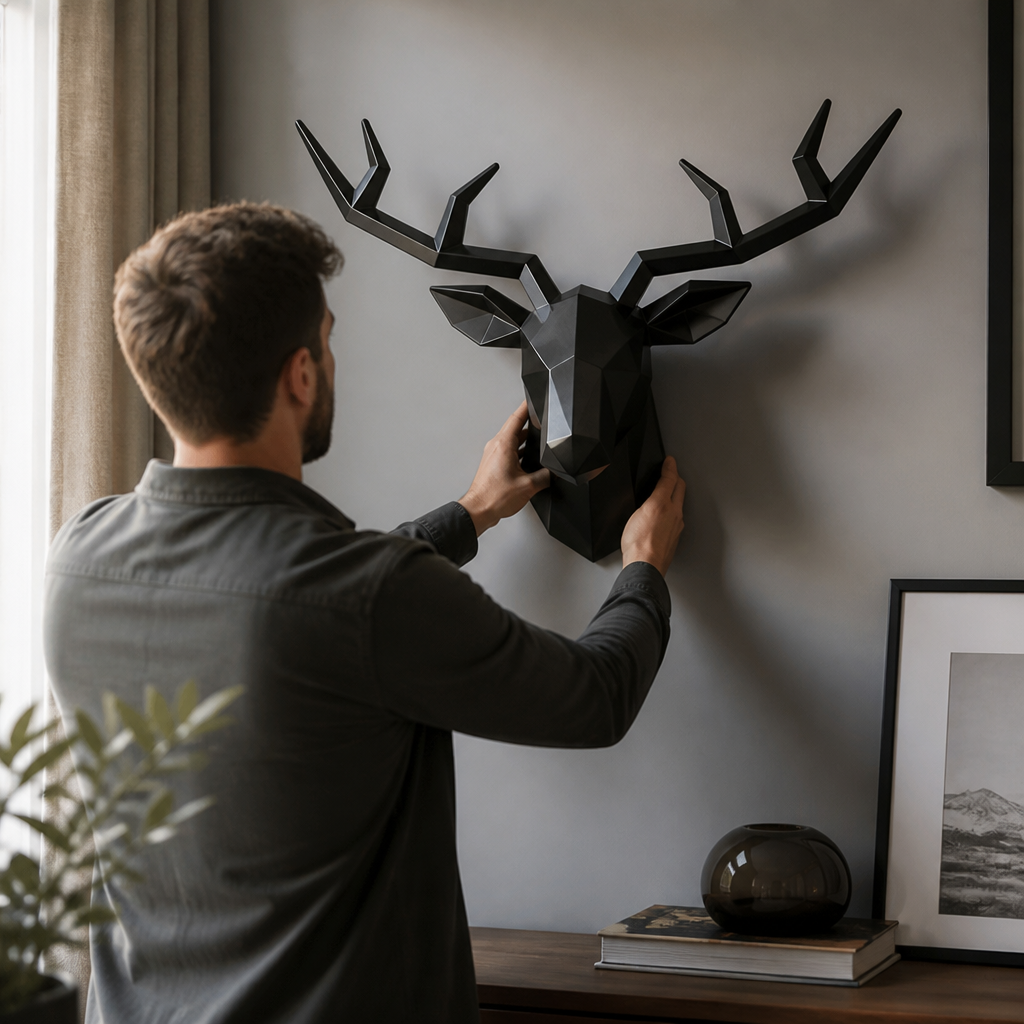 Abstract Geometric Resin Deer Head Wall Sculpture (3D)