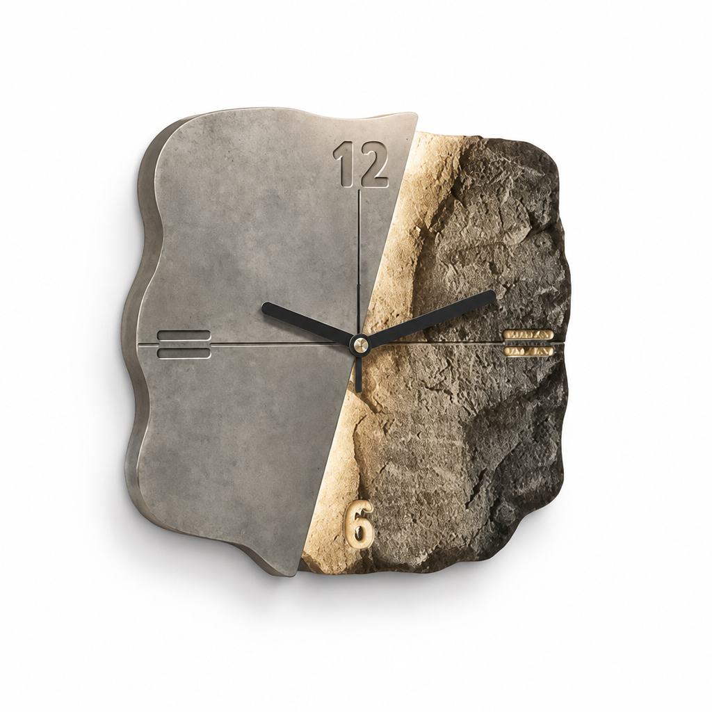 Abstract Three-Dimensional Sandstone Wall Clock with Metal Accents