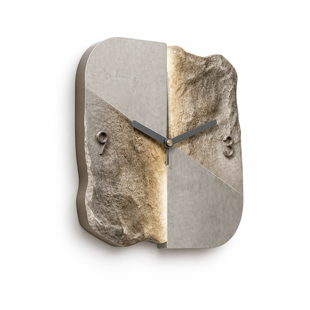 Abstract Three-Dimensional Sandstone Wall Clock with Metal Accents