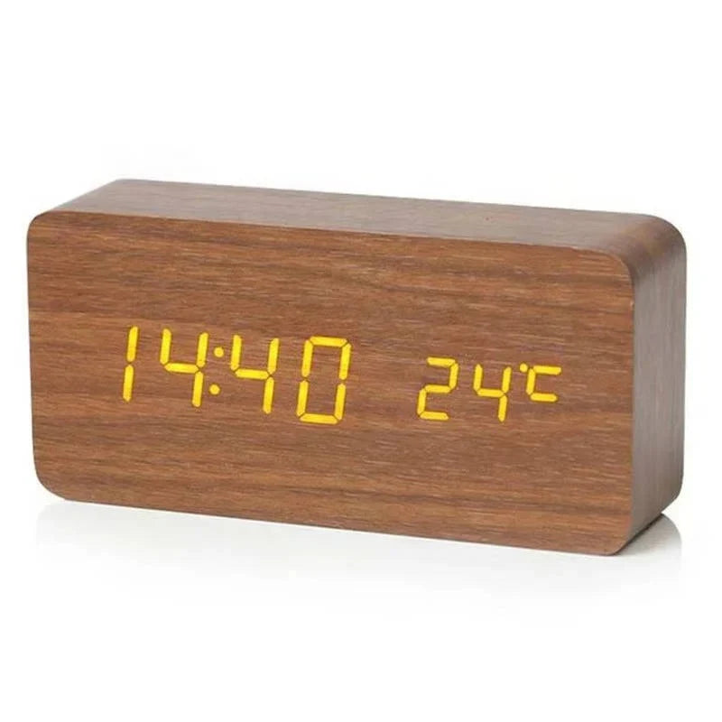 Alarm Clock Large LED Time & Temp Display Sound-Activated