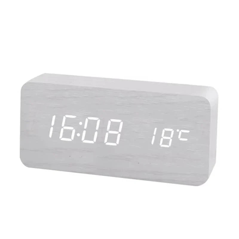 Alarm Clock Large LED Time & Temp Display Sound-Activated