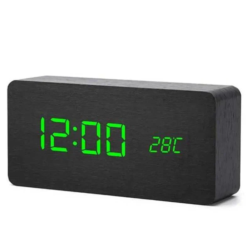 Alarm Clock Large LED Time & Temp Display Sound-Activated
