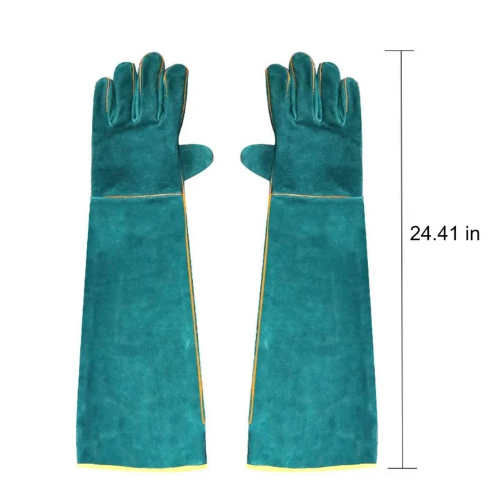 Animal Handling Gloves Bite-Resistant Cowhide Leather Forearm Protection
