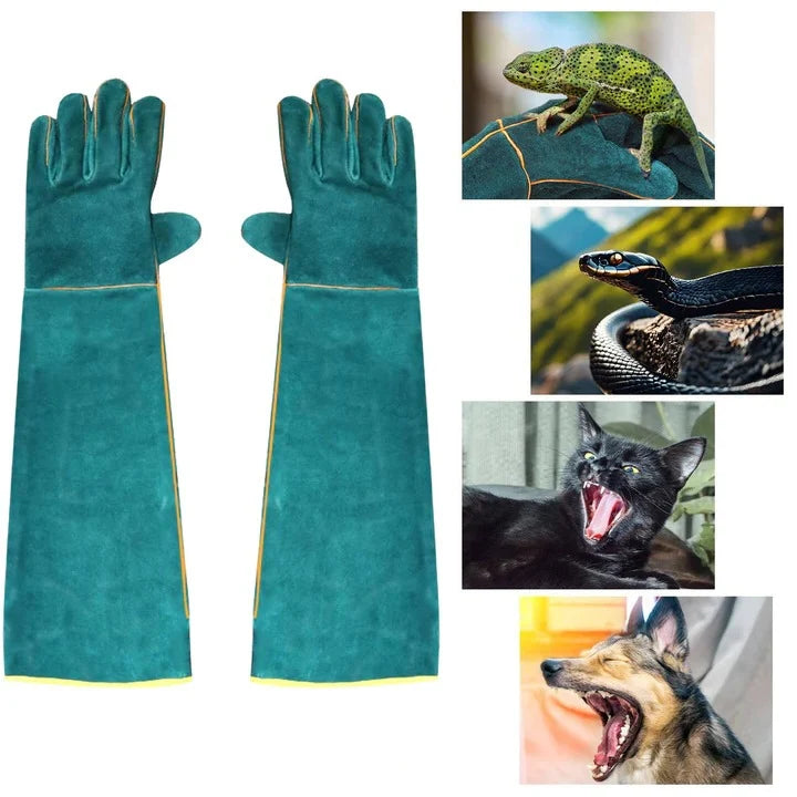 Animal Handling Gloves Bite-Resistant Cowhide Leather Forearm Protection
