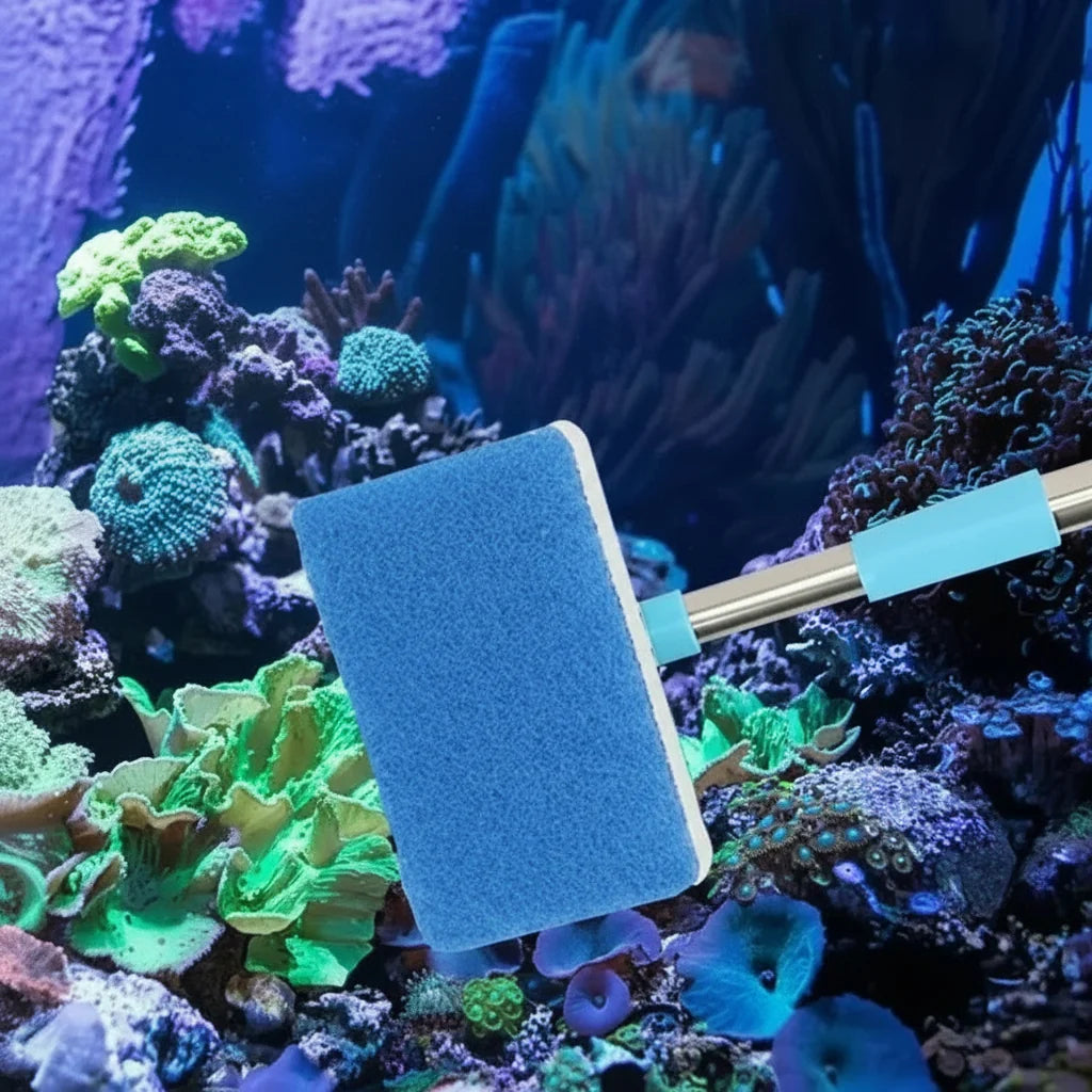 Aquarium Glass Cleaner Telescoping Handle Rotating Scrubber