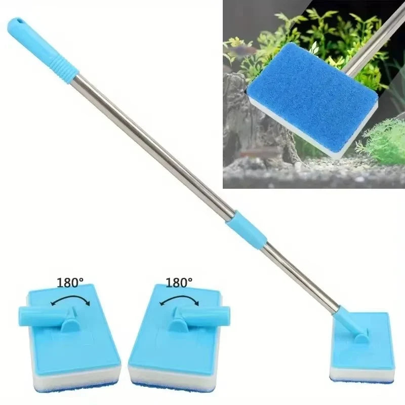 Aquarium Glass Cleaner Telescoping Handle Rotating Scrubber
