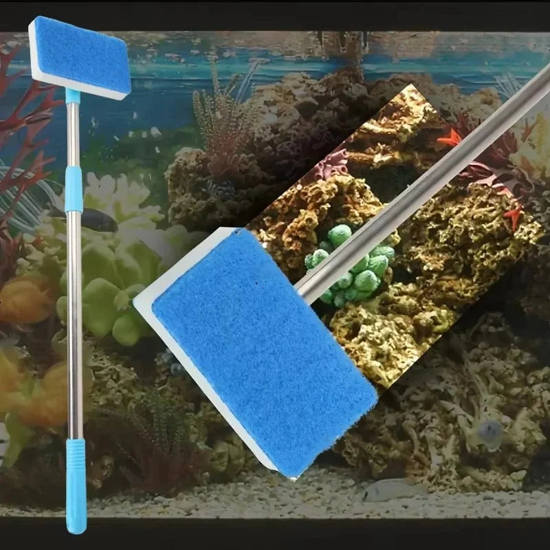 Aquarium Glass Cleaner Telescoping Handle Rotating Scrubber