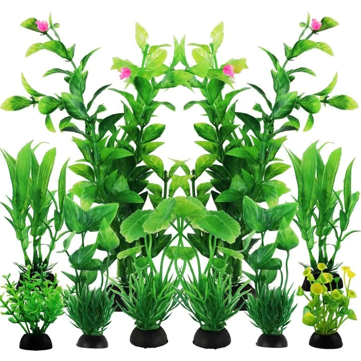 Artificial Aquarium Plants 10-Piece Soft Flexible Weighted Bases