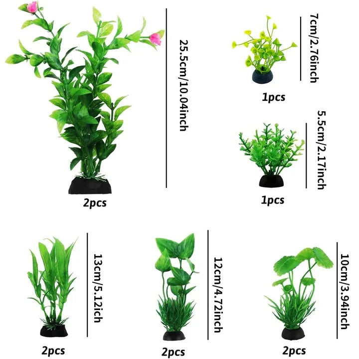 Artificial Aquarium Plants 10-Piece Soft Flexible Weighted Bases