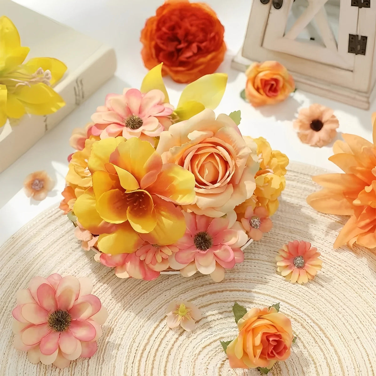 Artificial Flower Heads Silk Autumn Orange Fade Resistant