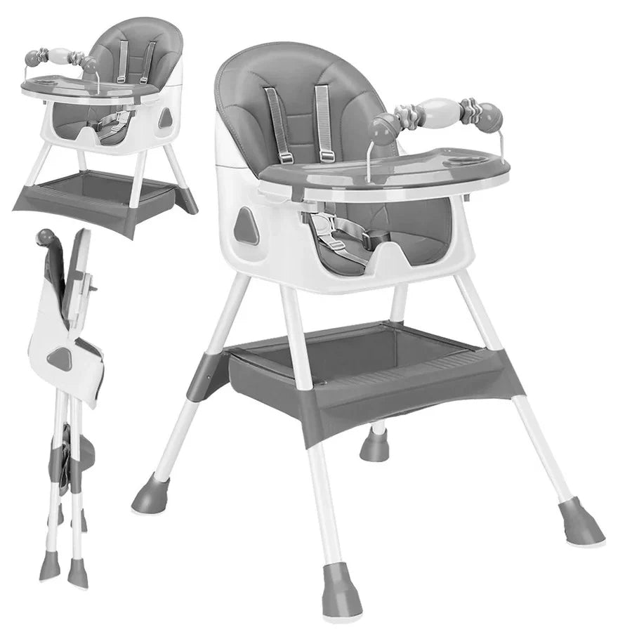 Baby High Chair Foldable Stainless Steel Frame Five-Point Harness
