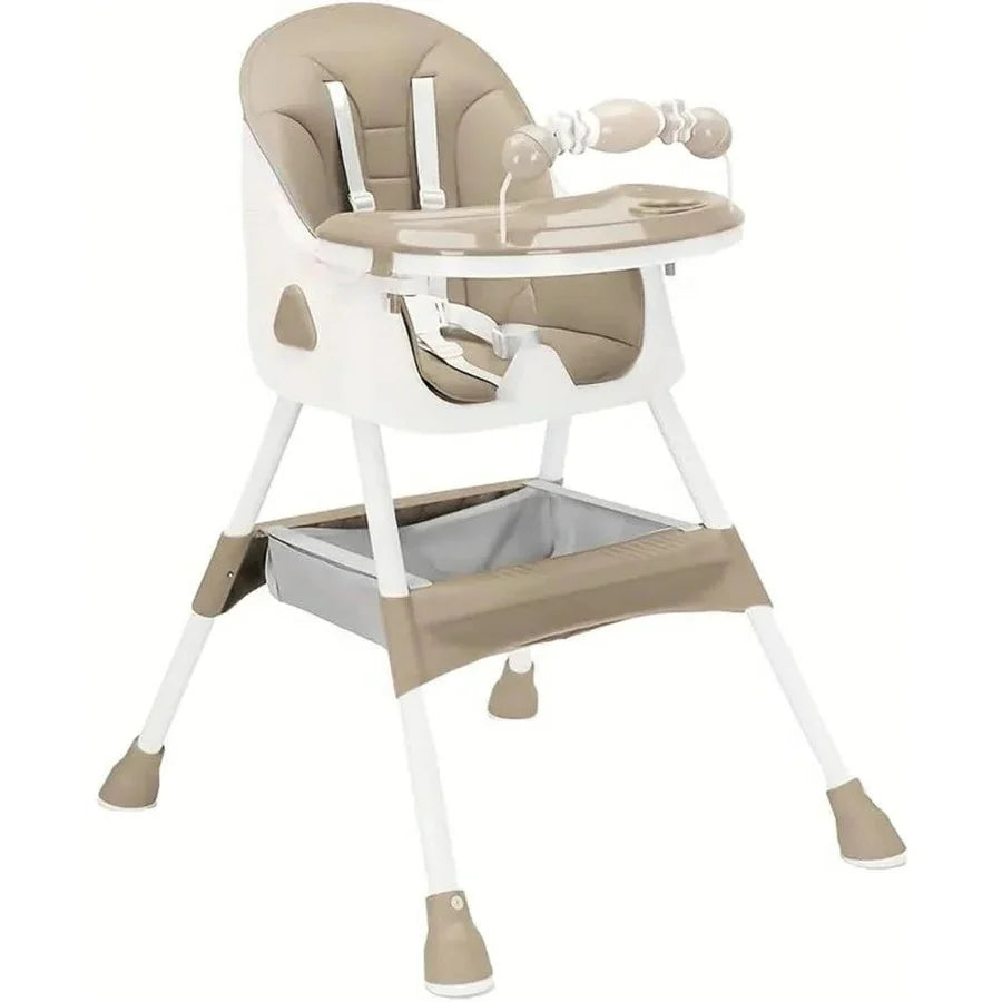 Baby High Chair Foldable Stainless Steel Frame Five-Point Harness