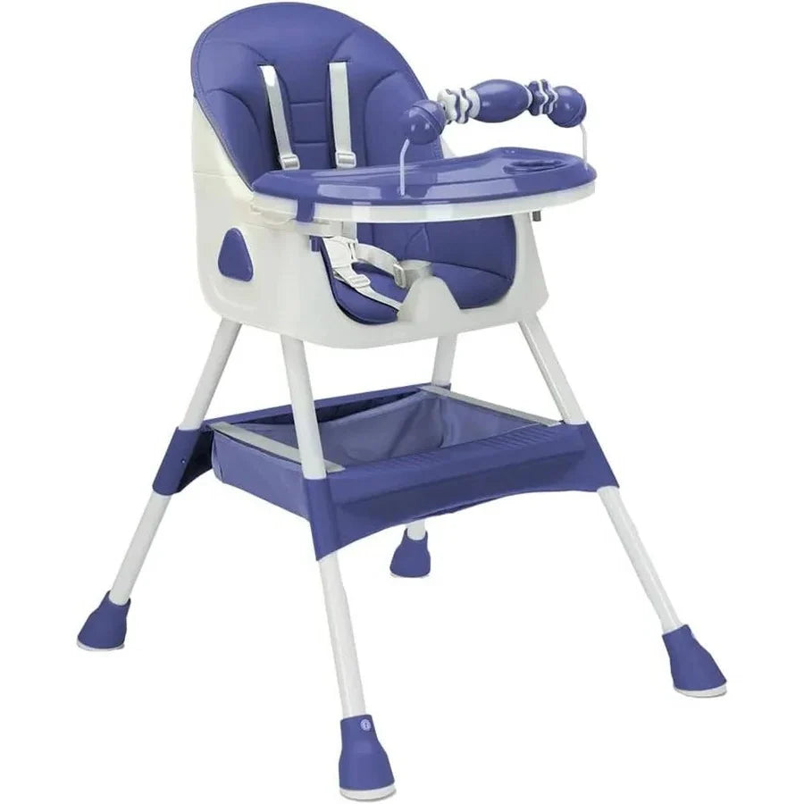 Baby High Chair Foldable Stainless Steel Frame Five-Point Harness