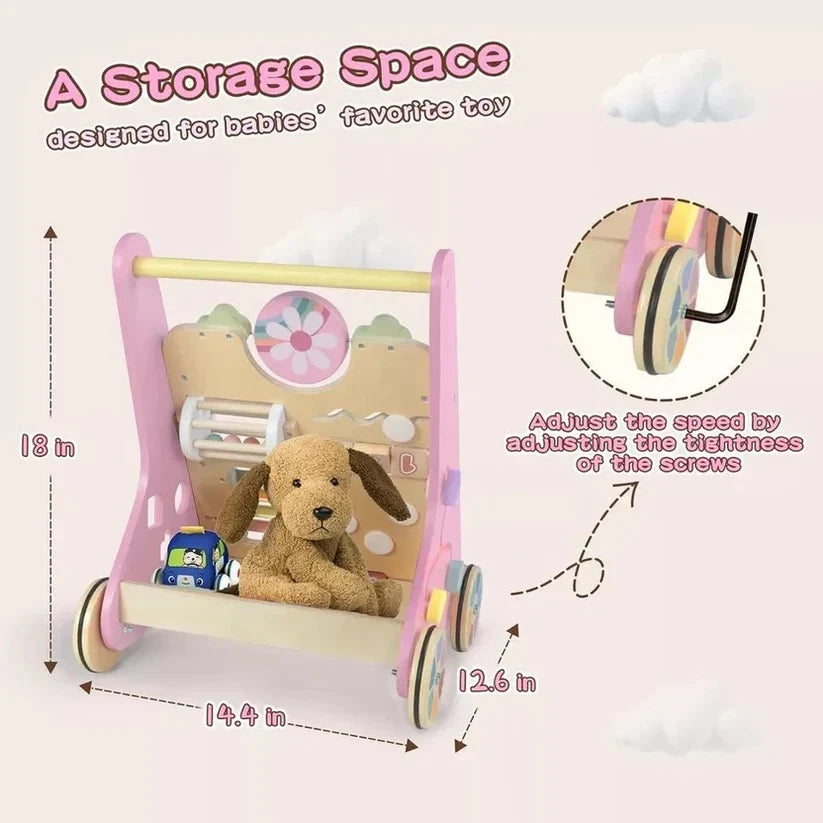 Baby Walker Adjustable Resistance Silent Rubber Wheels 10 Activities