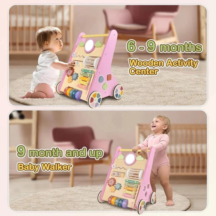 Baby Walker Adjustable Resistance Silent Rubber Wheels 10 Activities