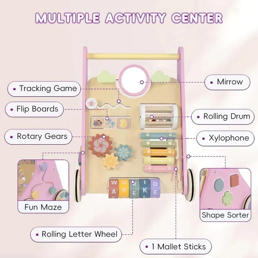 Baby Walker Adjustable Resistance Silent Rubber Wheels 10 Activities