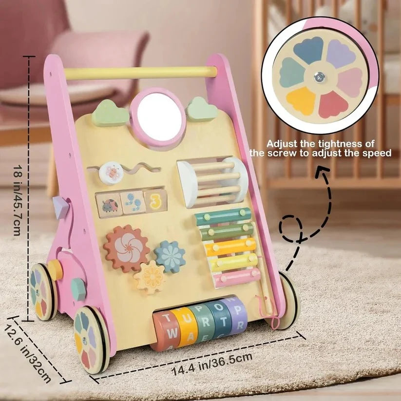 Baby Walker Adjustable Resistance Silent Rubber Wheels 10 Activities