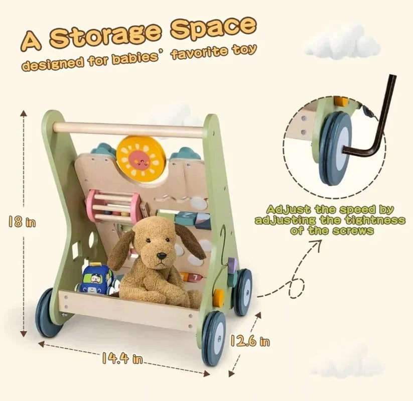 Baby Walker Adjustable Resistance Silent Rubber Wheels 10 Activities