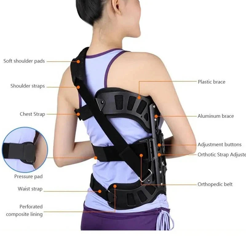 Back Brace Height-Adjustable 3 Aluminum Bars Ventilated Mesh