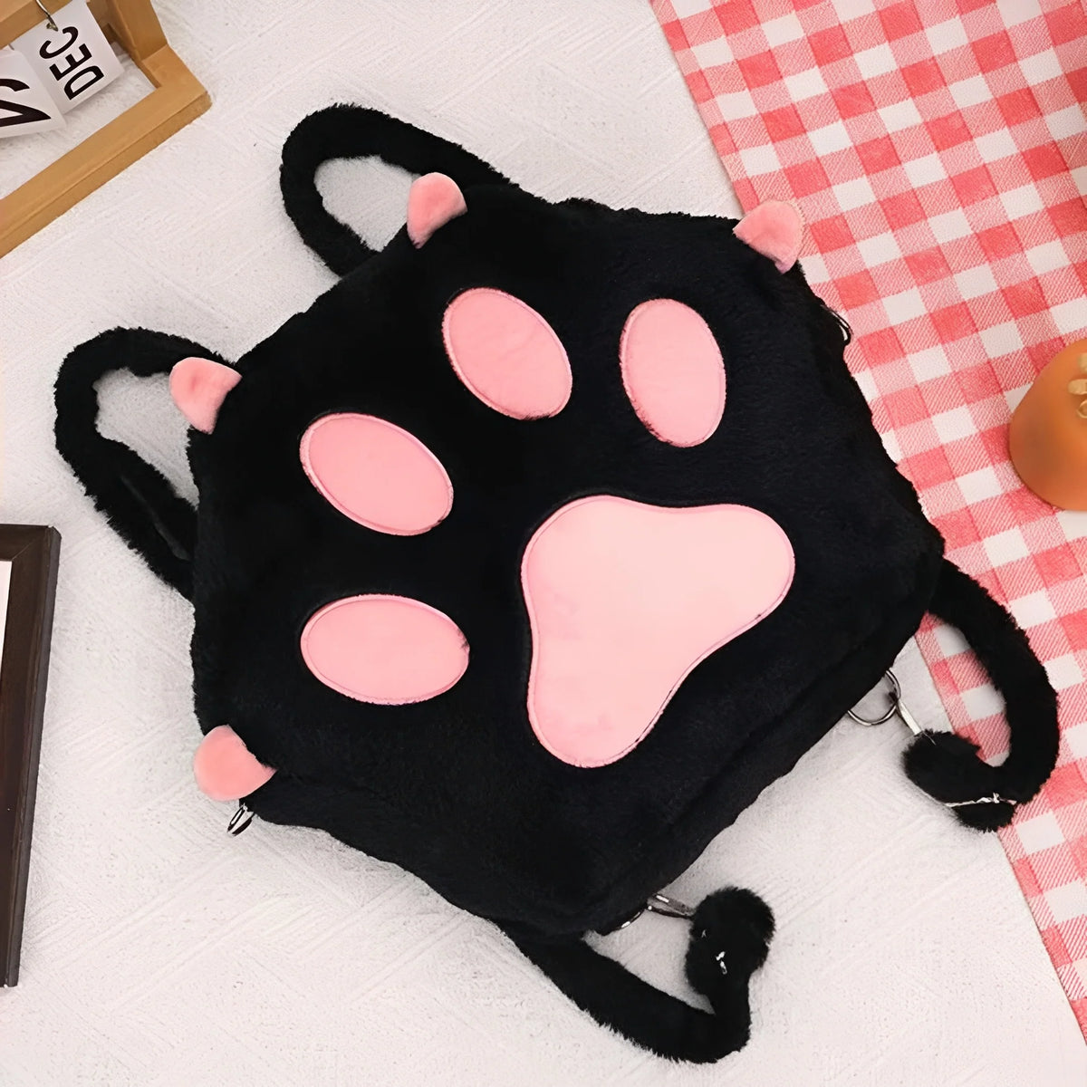 Backpack Purse Plush Faux Fur Cat Paw Design