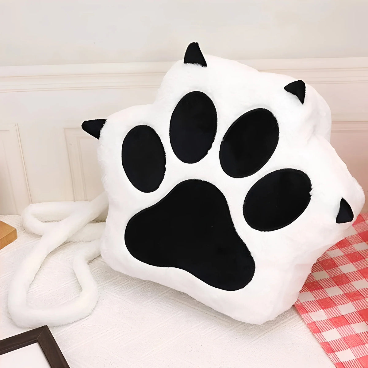 Backpack Purse Plush Faux Fur Cat Paw Design