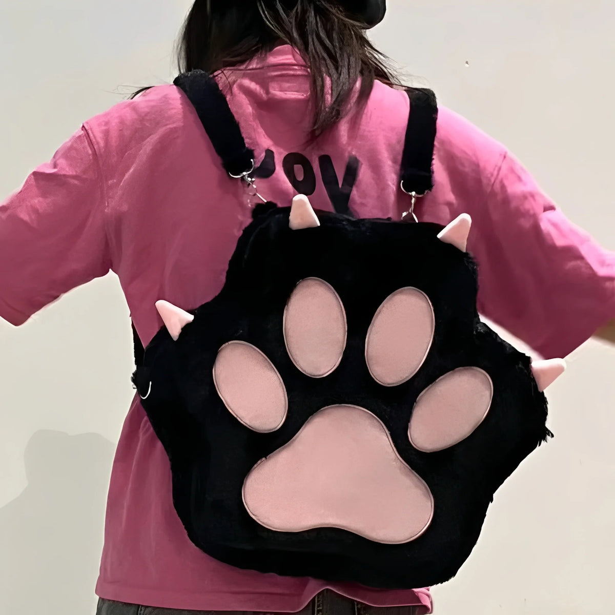 Backpack Purse Plush Faux Fur Cat Paw Design