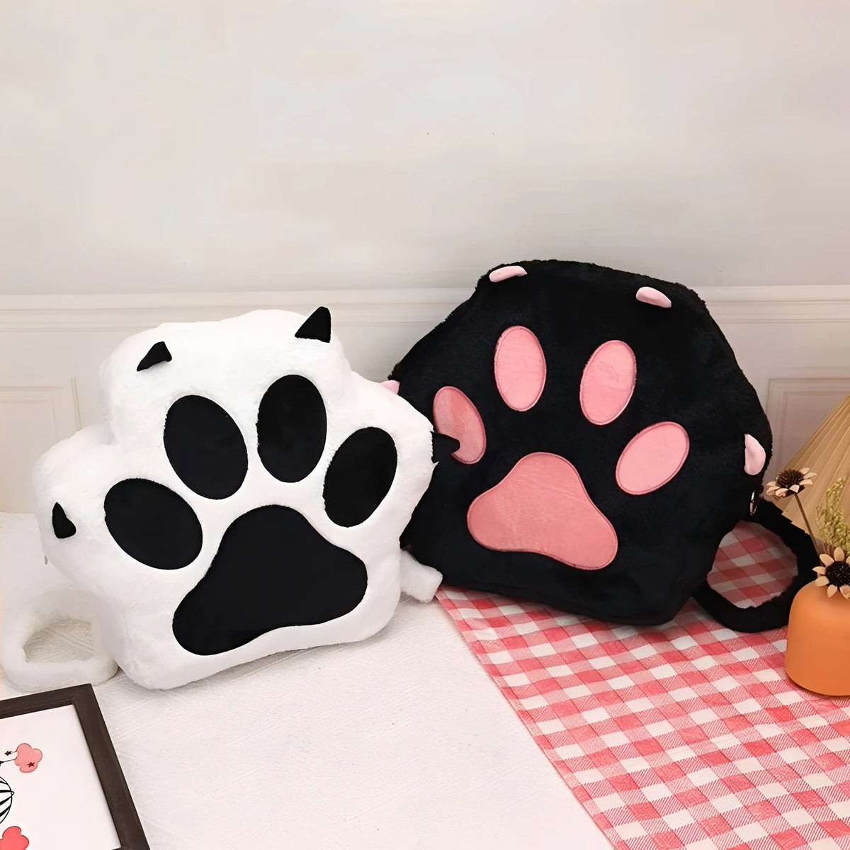 Backpack Purse Plush Faux Fur Cat Paw Design