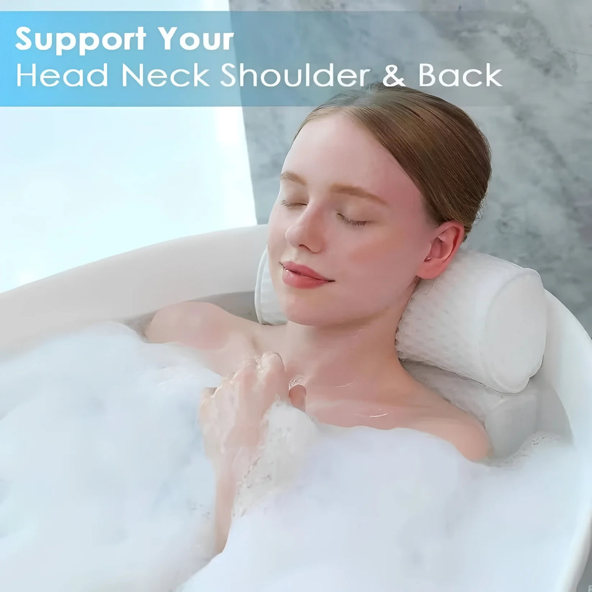 Bath Pillow Ergonomic Neck & Shoulder Support Quick-Dry Mesh